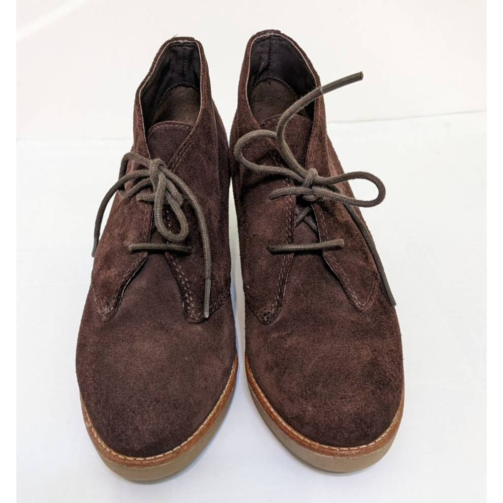 Coach Brown Suede Leather Cassy Lace Up Wedge Booties Shoes 7.5 7 1/2 - Picture 4 of 9